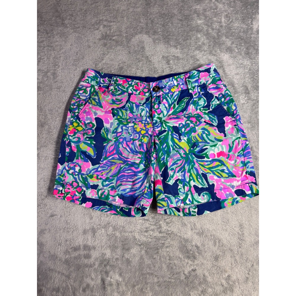Lilly Pulitzer Jayne Shorts Size 2 Multicolor Floral Tropical Cotton Chino 4.5"